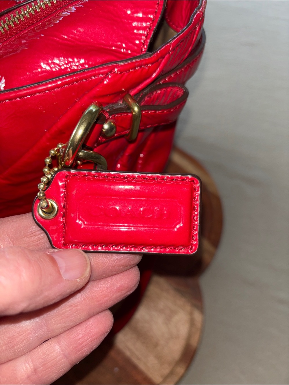 Coach‎ Madison Diagonal Pleated Patent Leather handbag in red - Picture 9 of 15